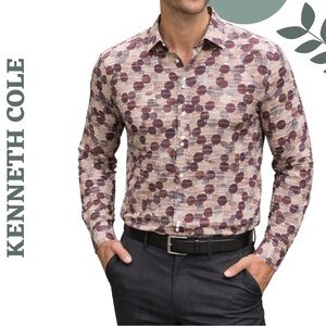 Kenneth Cole Men’s Stretch Button Up Shirt XL Geometric Print